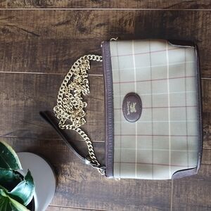 Plaid Shoulder Bag - Brown and Gold